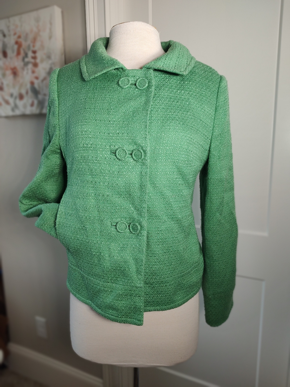 Chadwicks Green Women's Textured Double Button Jacket - Classic Collar